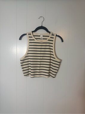 H&M Striped Cream and Black Cropped Tank Top